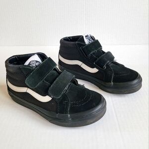 Kids Vans high top sneakers velcro black on black Size 12